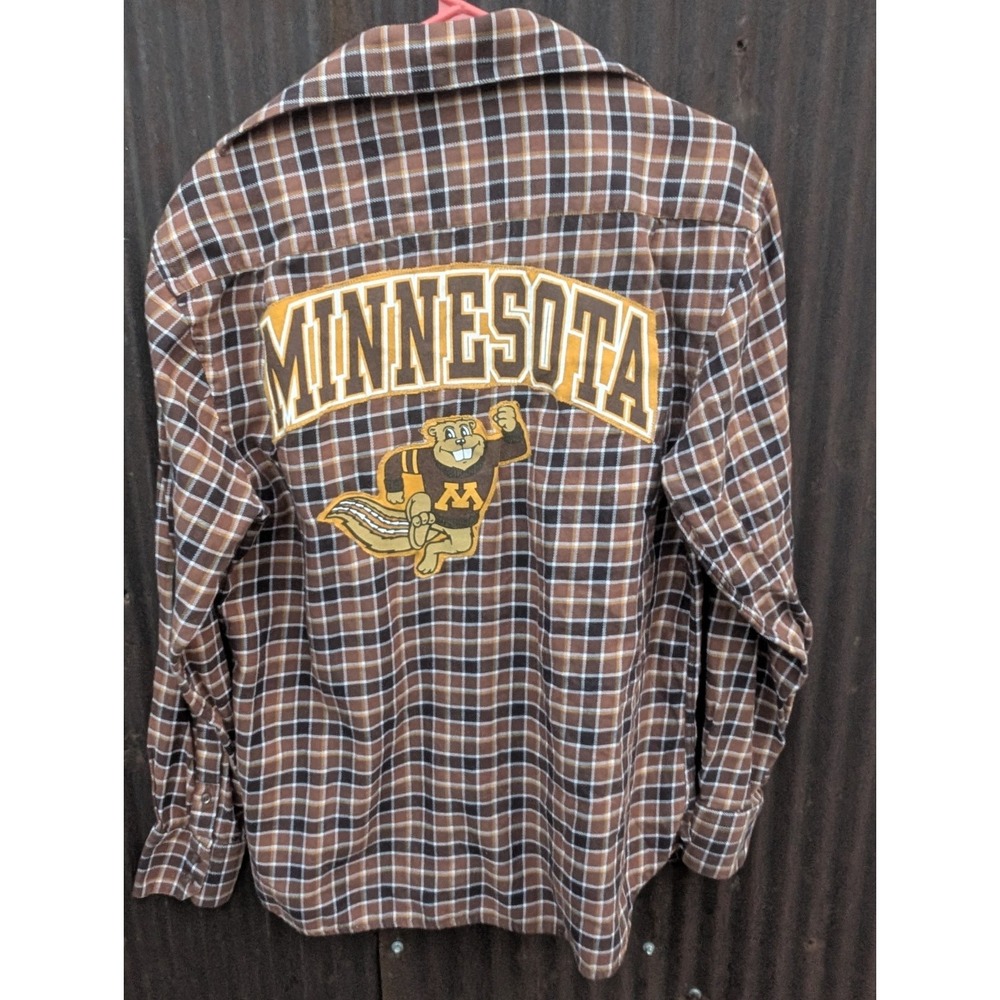 Upcycled Minnesota Gophers Flannel Shirt Women Medium Brown Plaid U Of M Grunge